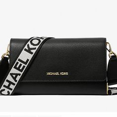 New Michael Kors Black Wallet With Gold-tone Hardware Crossbody, Black Crossbody Wallet With Gold-tone Hardware, Michael Kors Crossbody Bag, Michael Kors Crossbody, Crossbody Wallet, Kors Jet Set, Pretty Bags, Black Bag, Michael Kors Black