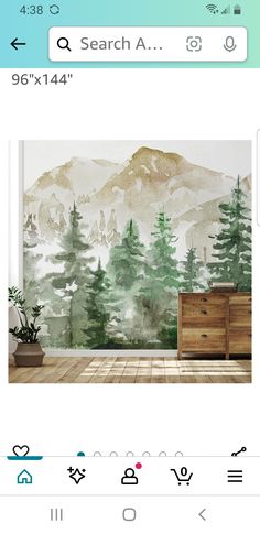 an image of a room with mountains and trees on the wall