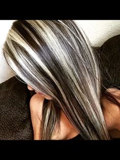 Heavy Platinum Highlights On Brown Hair, Dark Brown Hair With Platinum Peekaboos, Platinum And Brown Hair, Dark Peekaboo Hair, Lowlights For Dark Brown Hair, Platinum Blonde Hair With Lowlights, Platinum Highlights, Low Lights Hair, Peekaboo Hair