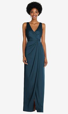 Faux Wrap Whisper Satin Maxi Bridesmaid Dress With Draped Tulip Skirt In Atlantic Blue | The Dessy Group After Six, Mother Of Groom Dresses, Full Length Gowns, Tulip Skirt, Infinity Dress, Dress Order, فستان سهرة, Satin Maxi, Satin Gown