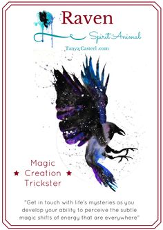 a card with an image of a raven flying in the sky and text that reads, magic creation ticketer