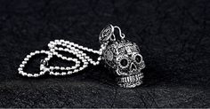 New Lower Price A LIMITED & UNIQUE PIECE. Whether you’re headed out to a graveyard festival to honor the dead, or simply looking for a stylish item to wear, this necklace is the right accessory for any outing. Punk Metal Necklace With Skull Print, Punk Style Metal Necklace With Skull Print, Black Edgy Skull Necklace, Black Skull Necklace In Edgy Style, Halloween Skull Print Stainless Steel Jewelry, Halloween Silver Skull Print Necklace, Halloween Stainless Steel Skull Print Jewelry, Halloween Stainless Steel Jewelry With Skull Print, Silver Skull Print Necklace For Halloween