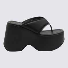 Black leather sandals from Vic Matie featuring open square toe, slip-on style, branded insole and platform rubber sole.Composition: _cover, 100% Le Sole, 100% Elastodiene