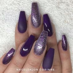 Winter Purple Nails, Purple Coffin Nail Ideas, Prom Masquerade, Spirit Nails, Burgundy Acrylic Nails, Disney Acrylic Nails, Bookish Tattoos, Purple Glitter Nails, Boho Nails