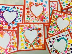 valentine's day crafts for kids with paper hearts and confetti on them