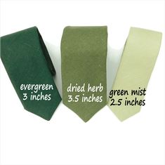 Evergreen, emerald, mist or sage green hopsack linen necktie. These are rich in color and varying degrees of green. The evergreen is a deep green; the dried herb is a sage-y green; the dusty emerald is a washed out emerald; and the mist is a light yellow green. Hopsack linen neckties, resembling burlap they are not soft and shiny, rather coarse and without sheen, loosely woven with raised threads, this linen necktie is loaded with character. Our neckties are nearly 60 inches long. Green Summer Standard Tie, Green Standard Tie For Summer, Green Tie For Wedding On Father's Day, Green Summer Ties For Gift, Green Summer Ties For Gifts, Green Summer Ties As Gifts, Green Summer Ties As Gift, Green Ties For Father's Day, Green Adjustable Suit And Tie Accessories For Black Tie