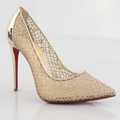 Gorgeous Heels. Worn A Few Times. Box And Dustbag Are Included. Lace Pumps, Gorgeous Heels, Almost Perfect, Cream And Gold, Louboutin Shoes, Christian Louboutin Shoes, Wedding Pictures, Metallic Gold, Shoes Women Heels