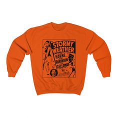 "This adult unisex sweatshirt features a vintage black film poster for Stormy Weather. The 1943 release starred well-known names like Lena Horne, Bill \"Bojangles\" Robinson, and Cab Calloway. The movie art now covers a soft top that offers a comfortable feel. The material is 50% cotton and 50% polyester; however, fabric content may vary based on the color sweatshirt you select. Available in multiple sizes and colors. Check the included measurement chart for just the right fit. An excellent gift Vintage Pre-shrunk Sweatshirt For Fans, Vintage Pre-shrunk Sweatshirt For Fan Merchandise, Pre-shrunk Vintage Sweatshirt For Fans, Vintage Fan Merchandise Graphic Sweatshirt, Vintage Graphic Print Sweatshirt For Fan Merchandise, Vintage Black Sweatshirt With Screen Print, Retro Winter Fan Merchandise T-shirt, Retro Black Fan Merchandise Sweatshirt, Retro Black Sweatshirt For Fan Merchandise