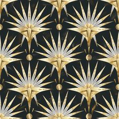 a black and gold pattern with white flowers