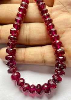 AAAA+ QUALITY-Ruby Corundum Faceted Beads Shape Beads Ruby 6-8 MM Beads Ruby Gemstone Beads Jewelry Making. Product -; Rare Ruby Corundum  Grade-: AAA High Quality Stone shape-:  Faceted Beads Shape Color= Red  Length-: 7 Inch Quantity -: 1 Strand Size-: 6/8 MM Genuine Measurements and weight are close to approximations We accept bulk or wholesale orders for any gemstone which you'll get best wholesale prices! Hence you can contact me with your requirement of bulk or wholesale order. I'll be hap Luxury Unique Red Beads, Faceted Round Beads Gemstones For Jewelry Making, Faceted Round Beads Bracelet For Jewelry Making, Faceted Rondelle Beads For Gifts, Rondelle Beads For Jewelry Making, Gemstone Beads Jewelry, Ruby Beads, Ruby Gemstone, Beads Bracelet