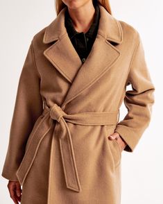 Our new long-length coat in our soft double-cloth wool-blend fabric, featuring an adjustable belt at the waist and side pockets. Belted Long Wool Pea Coat, Belted Wool Pea Coat, Wool Belted Long Pea Coat, Fall Outerwear Belted For Cold Weather, Belted Outerwear For Cold Weather In Fall, Fall Wool Coat With Belted Notch Lapel, Casual Winter Outerwear With Tie Waist, Classic Fall Outerwear With Self Belt, Fall Belted Pea Coat With Notch Lapel