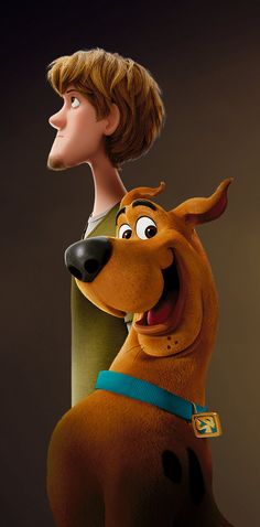 the animated character scooby has his head tilted to look like he's smiling