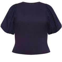 Revamp your wardrobe with the Kiki Top, boasting a timeless round neckline and delightful short balloon textured sleeves that add a whimsical touch to your outfit. Its fitted silhouette and elasticated cuffs ensure a comfortable and flattering fit, making it ideal for everyday wear. Bold and fiercely fashionable, no one does plus size fashion like City Chic. Loved around the globe for its diverse range of fashion-forward styles for any occasion. From show-stopping evening gowns to workwear and c Blue Top With Gathered Short Sleeves, Stretch Short Sleeve Puff Top For Work, Stretch Puff Sleeve Top For Work, Stretch Puff Sleeve Work Top, Blue Short Sleeve Puff Top For Work, Chic Blue Tops With Elastic Sleeves, Chic Fitted Short Sleeve Top With Puff Sleeves, Chic Fitted Short Sleeve Puff Top, Short Sleeve Tops With Gathered Sleeves