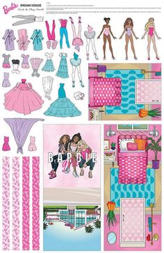 barbie doll paper dolls are shown in this image, and there is also a cutout for