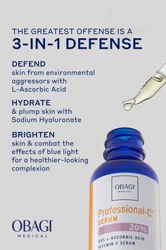 The Professional-C portfolio serves as your second line of defense from environmental assailants. Daily use helps to fortify skin and safeguard a more youthful-looking appearance. Made from the industry’s gold standard of vitamin C, L-ascorbic acid, our vitamin C serums are formulated at pH levels shown to optimize sta Obagi Skincare, Vitamin C Skincare, Growth Factor, Social Post, Skin Discoloration, Triple Threat, Ascorbic Acid