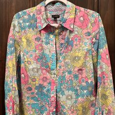 Talbots Floral Long Sleeved Cotton Button Down Blouse, Size M. Tag Was Removed But Never Worn. Smoke Free Home. Pink Floral Print Button-up Shirt, Fitted Pink Floral Print Shirt, Multicolor Blouse With Button Closure, Pink Floral Print Button-up Blouse, Pink Floral Print Button-up Top, Boat Neck Tops, White Halter Maxi Dress, Button Down Blouse, Black Laces