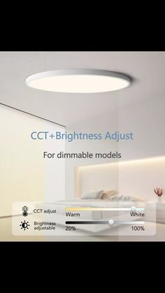 an image of a bedroom setting with the text cct and brightness adjust for dimmable models