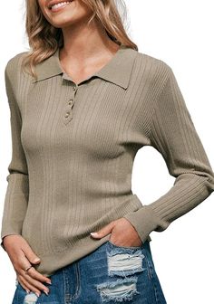 CUPSHE Women's Long Sleeve V Neck Sweaters Top 2024 Fall Knit Sweater Slim Fit Casual Tops at Amazon Women’s Clothing store