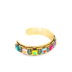 Get ready to add some vintage charm to your outfit with the Fiona Cuff. This antique gold plated bracelet features high-quality crystals and hand-painted enamel, giving it a unique and eye-catching design. Its malleable nature allows for easy adjustment, and it's proudly made in Canada. Elevate your style with this one-of-a-kind piece. Adjustable Enamel Cuff Bracelet As Gift, Adjustable Enamel Cuff Bracelet For Gift, Metal Jeweled Cuff Bracelet As Gift, Jeweled Metal Cuff Bracelet - Gift, Adjustable Jeweled Metal Cuff Bracelet, Gold Plated Bracelets, Vintage Charms, Trinidad And Tobago, Shop Necklaces