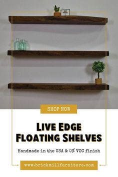 floating walnut shelf with plants on top