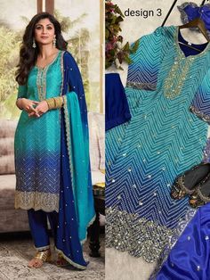 Welcome To Our Shop  https://www.etsy.com/shop/UniqHandmadePlanet Anamika Fashion is  launching New DESIGNER FANCY PURE CHINNON SILK PRINTED AND SEQUENCE EMBROIDERY WORK TOP AND PANT WITH  DUPATTA 4 COLOUR RATE: 56.99 FABRIC DETAILS:- #TOP FABRICS : PURE CHINOON SILK #WORK :PRINTED WITH SEQUENCES EMBROIDERY WORK  BACK SIDE ALSO PRINTED  #INNER : MICRO #HEIGHT : 59"inch #TOP SIZE : M-38" ,L-40" ,XL-42" ,XXL-44" PENT DETAIL #FABRICS :PURE CHINNON SILK #WORK SEQUENCE EMBROIDERY WORK #PANT SIZE : FREE SIZE (FULLSTITCHED) #HEIGHT : 40"inch DUPATTA DETAIL  _PURE CHINNO SILK WITH DIGITAL PRINT SEQUENCE EMBROIDERY WORK ON DUPATTA (2.2 mtr WEIGHT : 640gm Premium👌 Quality 👌* 💕One Level Up💕 👌A One Quality👌              Fully Customization Available                         Contact Us Blue Unstitched Suit With Self Design In Georgette, Blue Shantoon Unstitched Suit With Zari Work, Blue Unstitched Suit In Shantoon With Zari Work, Fitted Shantoon Kurta With Self Design, Blue Chinon Churidar For Party, Blue Shantoon Sets With Dupatta, Blue Shantoon Salwar Kameez With Dabka Embroidery, Blue Shantoon Salwar Kameez With Dabka Detail, Blue Shantoon Salwar Kameez With Dabka