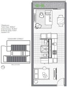 the floor plan for a studio apartment with one bedroom and an attached living room area