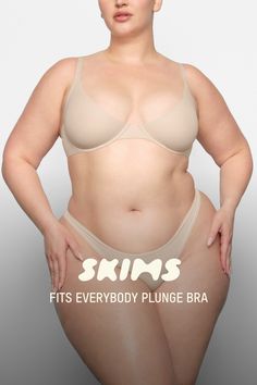 This lightly lined, buttery-soft scoop bra is engineered for an ultra-comfortable, barely-there fit with innovative cup technology to fit in between sizes. Features flexible, supportive underwire, adjustable straps, and hook and eye back closure. Fits true to your SKIMS bra size. | SKIMS Plunge Bra | Light Neutral | 34DDD | Fits Everybody Scoop Bra, Plunge Bra, Be True To Yourself, Fit In, Bra Sizes, Adjustable Straps, Lounge Wear, Bra