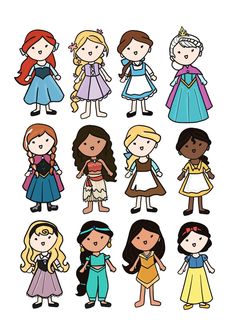 the princesses are all different colors and sizes