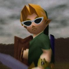 an animated image of a boy with sunglasses and a banana in front of the camera