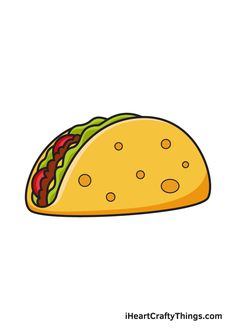 a taco with lettuce and tomato on it is shown in this cartoon