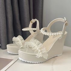 Lasaky - Wedding Shoes: Comfortable Platform Sandals for Bridal Gowns, Ideal for Wedding Day and Everyday Wear, with Thick Soles for Added Height and Comfort Comfy Wedding Shoes, Cocktail Dress Classy, Wedge Wedding Shoes, White Goth, Wedding Shoes Comfortable, White Casual Shoes, White Sandals Heels, Tulle Tutu Skirt, Wedding Sandals