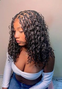 Braided Bob Box Braids Boho, Short Goddess Braids For Black Women, Cute Bob Braids, Knotless Goddess Box Braids Bob, Boho Braids Shoulder Length Hair, Goddess Braids French Braid, Cute Black Braids, Boho Knotless On Natural Hair, Short Bob Goddess Braids