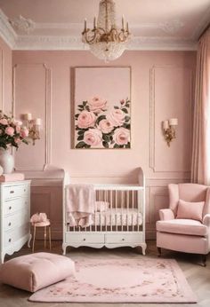 Antique Pink Nursery, French Country Nursery Girl, Parisian Nursery Girl, Glam Nursery Ideas, Girl Vintage Nursery, Chic Nursery Ideas, Butterfly Nursery Baby Girl