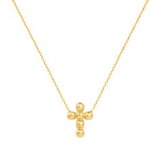 The handcrafted Bubble Cross Necklace is a 14kt gold unique take on the cherished symbol.  This piece is perfect for layering but stands out all on its own.

Pendant measures 3/4"
14" - 16" adjustable chain
Approx. 3g
Sustainable
100% Recycled Gold
Handcrafted in Los Angeles Symbolic Yellow Gold Cross Necklace, Adjustable Yellow Gold Symbolic Necklaces, Adjustable Yellow Gold Symbolic Necklace, Symbolic Yellow Gold Adjustable Necklace, Yellow Gold Cross Necklace With Adjustable Chain, Kids Bubbles, Special Necklace, Kids Necklace, Gold Piece