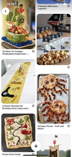 a bunch of pictures with different food items on them, including pizzas and other foods