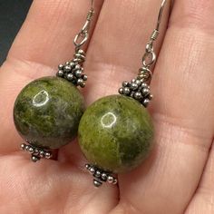 Rare Green Epidote Earrings  Sterling Silver Artisan made Handmade Green Round Clip-on Earrings, Handmade Green Round Earrings, Red Pendants, Star Ring, Earrings Sterling Silver, Sterling Silver Studs, Silver Pendant Necklace, Handmade Sterling Silver, Unique Earrings