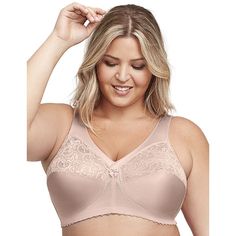 You will love the great fit you get when you wear this beautiful Glamorise best seller. The secret is the foam cushtioned support band that crosses under and over your bust for superior comfort and support without a wire. Full coverage Lined lower cup Magiclift Technology has a foam-cushioned band that crosses over and under to lift and define the bust Custom Fit includes two-section cups contour your curves for a natural feminine look Beautiful lace details for feminine appeal Bow embellishment Shoulder Strain, Support Bra, Sheer Lace Top, Plus Size Bra, Womens Bras, Support Bras, Feminine Look, Skin Cream, Full Figured