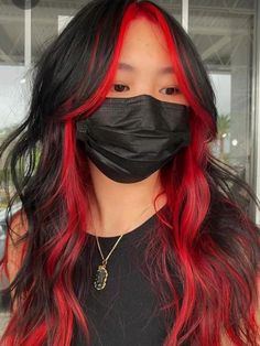 Just got the dye nice as a change Black Red Hair, Split Dyed Hair, Red Hair Inspo, Black Hair Dye, Dyed Red Hair