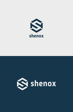 the logo for shenox is shown in three different colors and font styles, including blue