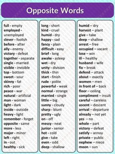 opposite and opposite words in english