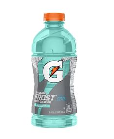 gatorade frosted water bottle with orange cap on the top and blue label