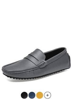 Step up your shoe game with Navas Men's Loafers. Made from genuine cow leather, these slip-on shoes offer superior comfort and breathability for any season. The rubber outsole provides durability, while the fashionable sewing detail adds a touch of sophistication. Perfect for any occasion, these loafers fit true to size for a flawless fit. Gray Leather Slip-ons With Rubber Sole, Gray Leather Slip-ons, Casual Gray Leather Loafers, Gray Leather Loafers With Rubber Sole, Gray Slip-on Loafers With Rubber Sole, Gray Leather Slip-on Loafers, Comfortable Loafers, Men's Loafers, Loafers Shoes