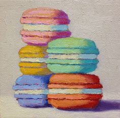 an oil painting of macaroni and cheeseburger on canvas by artist susan grisby