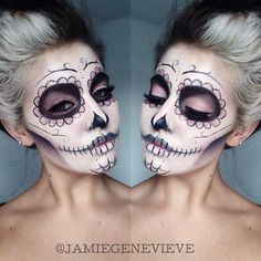 Day of the dead sugar skull makeup Sugar Skull Makeup Tutorial, Skull Makeup Tutorial, Jamie Genevieve, Halloween Make-up Looks