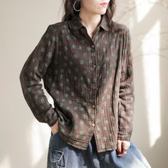 Details: Gender: Women Item Type: Blouse Material: Cotton Linen Pattern Type: Print Season: Spring, Autumn Style: Leisure, Daily, Retro Occasion: Going Out, Daily Size: L Length: 62.00 cm/ 24.41 " Bust: 118.00 cm/ 46.46 " Shoulder: 45.00 cm/ 17.72 " Sleeve: 53.00 cm/ 20.87 " Size: XL Length: 64.00 cm/ 25.20 " Bust: 120.00 cm/ 47.24 " Shoulder: 46.00 cm/ 18.11 " Sleeve: 55.00 cm/ 21.65 " Spring Floral Prints, Linen Pattern, Color Cafe, L And Light, Autumn Style, Blouse Material, Floral Print Blouses, Print Blouse, Spring Floral