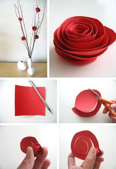 the process of making paper flowers is shown