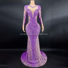 TAAFO Women S Clothing Pink Diamonds Stretchy Sheer Sparkling Evening Dresses Party Dresses Women For Dinner Black-XL Purple Dresses For Banquet And Prom Season, Purple Fitted Dress For Banquet, Purple Long Sleeve Banquet Gown, Long Sleeve Purple Gown For Banquet, Long Sleeve Purple Banquet Gown, Purple Long Sleeve Maxi Dress For Banquet, Glamorous Purple Gown For Banquet, Glamorous Purple Banquet Gown, Purple Long Sleeve Prom Evening Dress