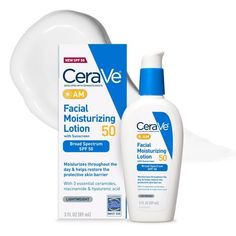 CeraVe Facial Moisturizing Lotion AM SPF50 - 3 fl oz Cerave Facial Moisturizing Lotion, Cera Ve, Cerave Skincare, Lotion With Spf, Zinc Oxide Sunscreen, Facial Lotion, Sun Screen, Foaming Face Wash, Moisturizing Lotion