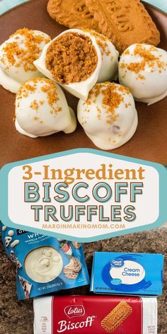 three ingredient biscoff truffles on a plate with milk and crackers