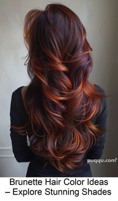 Brown Hair With Red Highlights Auburn, Red On Dark Hair, Brunette Red Balayage, Trendy Brunette Hair, Brunette Hair Color Ideas, Rambut Brunette, Copper Balayage, Red Blonde Hair, Balayage Hairstyles